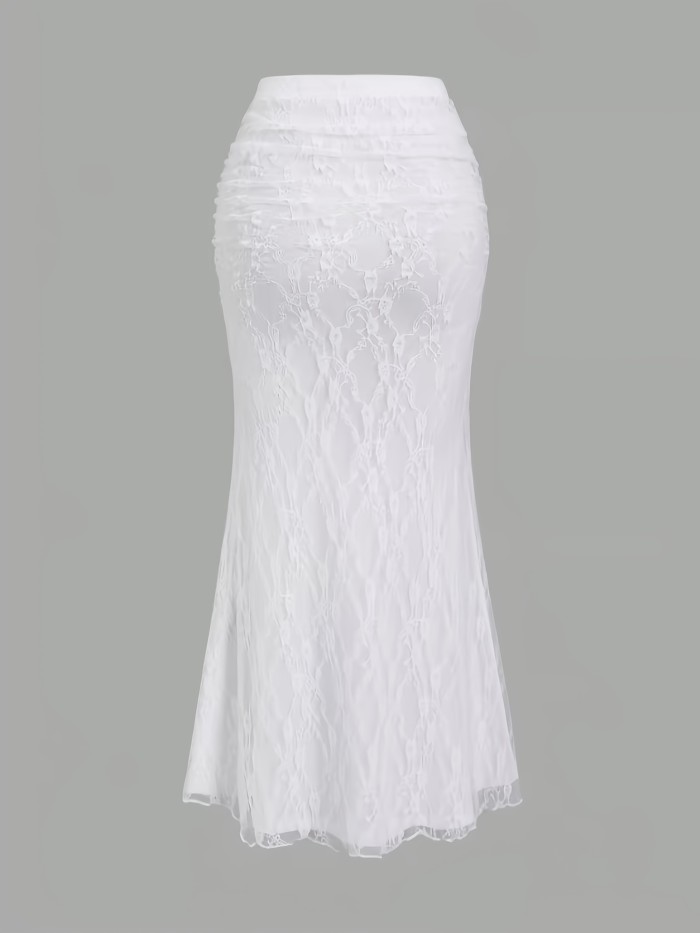 New Women'S Lace Mesh Fishtail Skirt, Temperament Elegant Half-Length Skirt