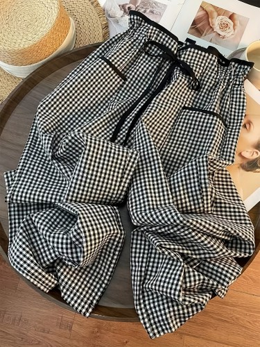 Elegant Direction Plaid Wide-Leg Pants