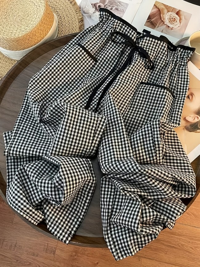 Elegant Direction Plaid Wide-Leg Pants