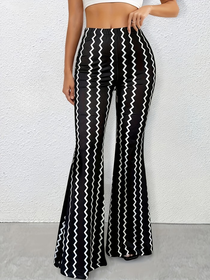 Women's Casual Flared Trousers\u002FColor-Blocked Sawtooth Pattern\u002FLong Length Fabric\u002FAdult Fashion All-Season Pants
