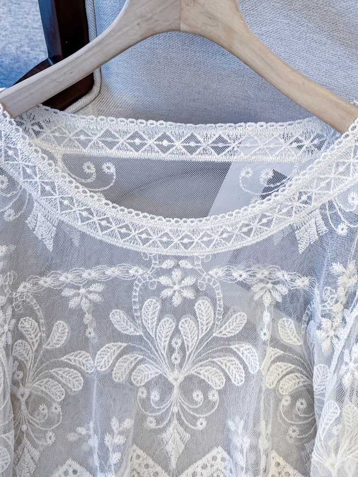 Long Sleeve Short Sheer Sexy Top Women'S Spring Autumn Short Outerwear Hollow Out Cover-Up Top