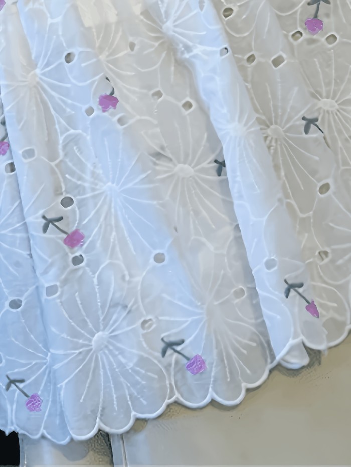 Embroidered Floral A-Line Skirt, High-Waisted, Small, Fresh and Clean Style