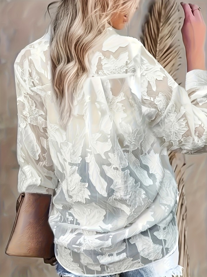 Elegant Floral Jacquard Xiao Qian Mo | Elegant Floral Jacquard | Women's Long-Sleeve Shirt