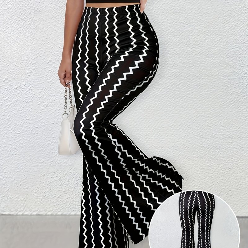 Women's Casual Flared Trousers\u002FColor-Blocked Sawtooth Pattern\u002FLong Length Fabric\u002FAdult Fashion All-Season Pants