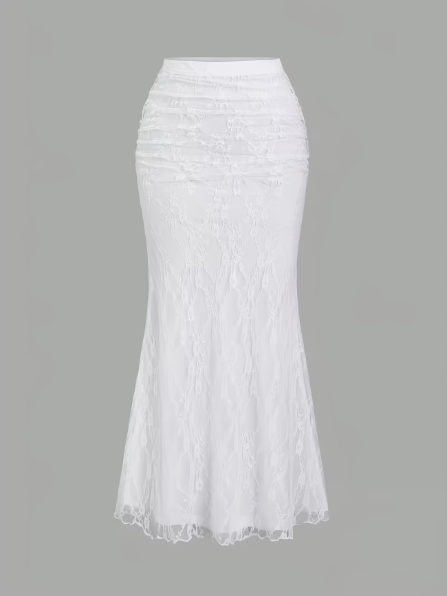 New Women'S Lace Mesh Fishtail Skirt, Temperament Elegant Half-Length Skirt