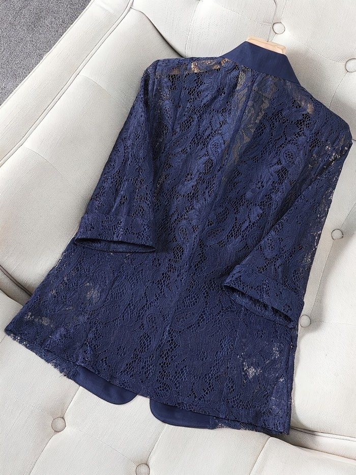 Women's Blazer, Thin Patchwork Lace Lightweight, Casual Office Wear, 3\u002F4 Sleeve