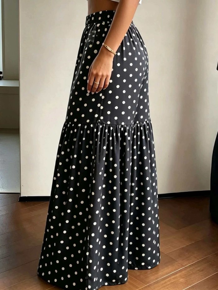 French Retro Polka Dot Wide-Leg Pants Women'S High-Waist Drapey Loose Flared Floor-Length Trousers