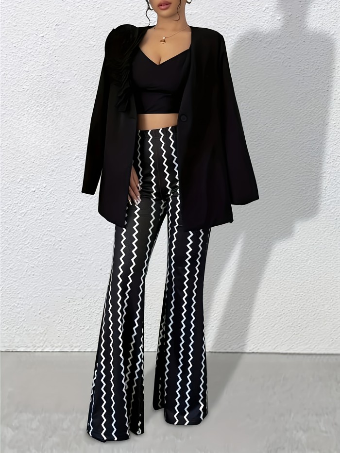Women's Casual Flared Trousers\u002FColor-Blocked Sawtooth Pattern\u002FLong Length Fabric\u002FAdult Fashion All-Season Pants