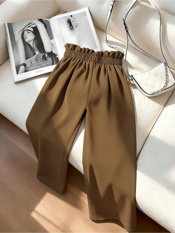 Women'S High-Waisted Buttoned Pleated Wide-Leg Pants Elegant Versatile Beautiful for Work, Dates, Parties, Daily Wear New Spring\u002FAutumn Collection