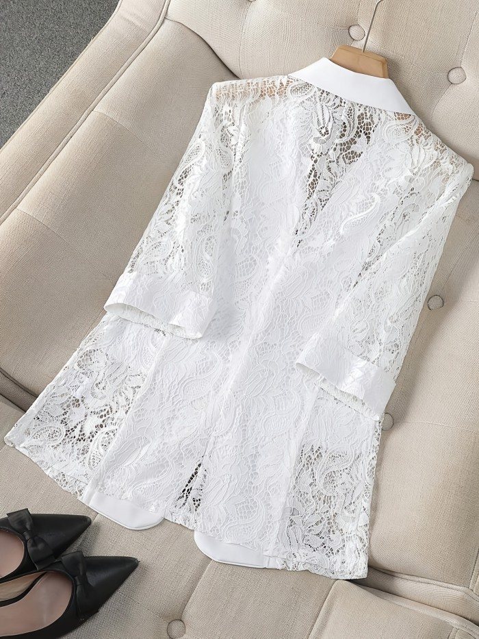 Women's Blazer, Thin Patchwork Lace Lightweight, Casual Office Wear, 3\u002F4 Sleeve