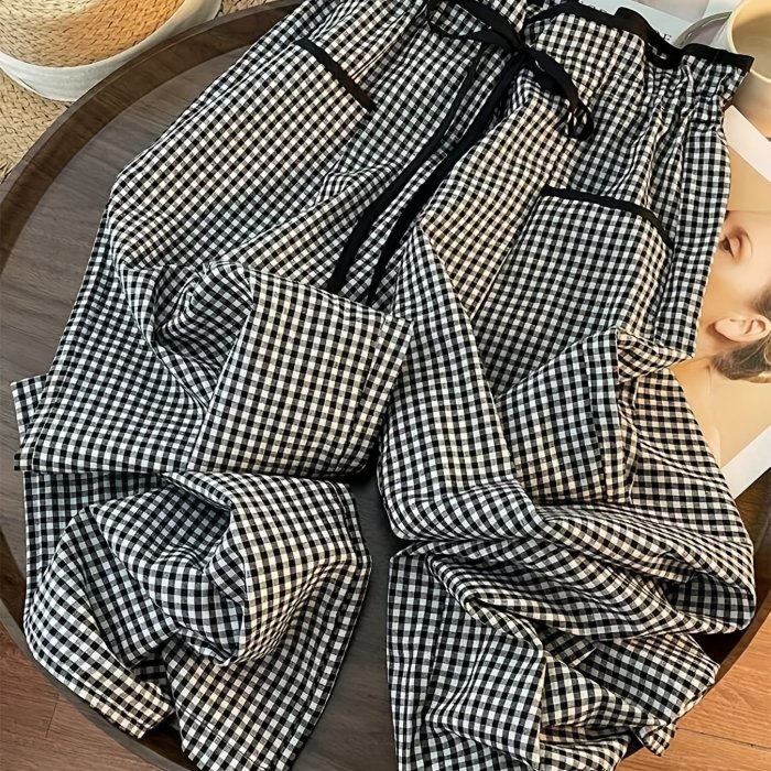 Elegant Direction Plaid Wide-Leg Pants