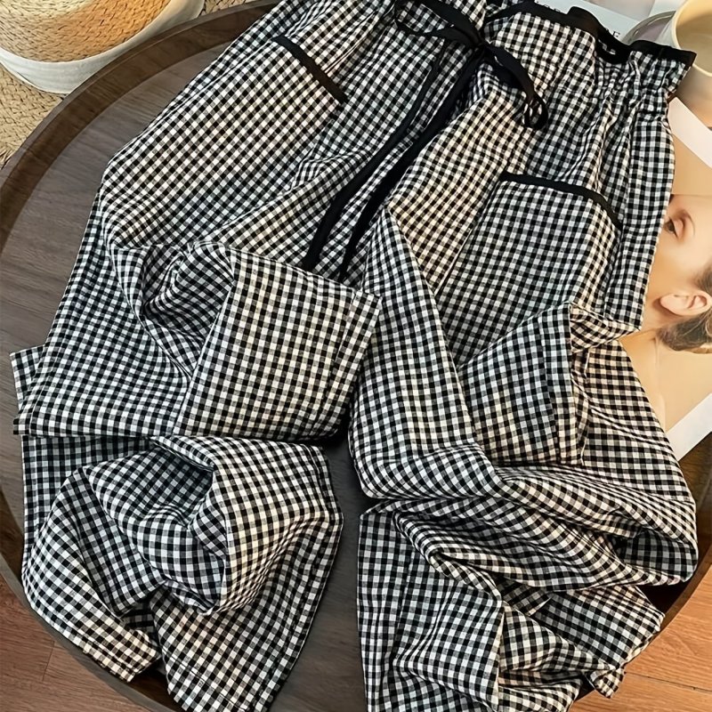 Elegant Direction Plaid Wide-Leg Pants