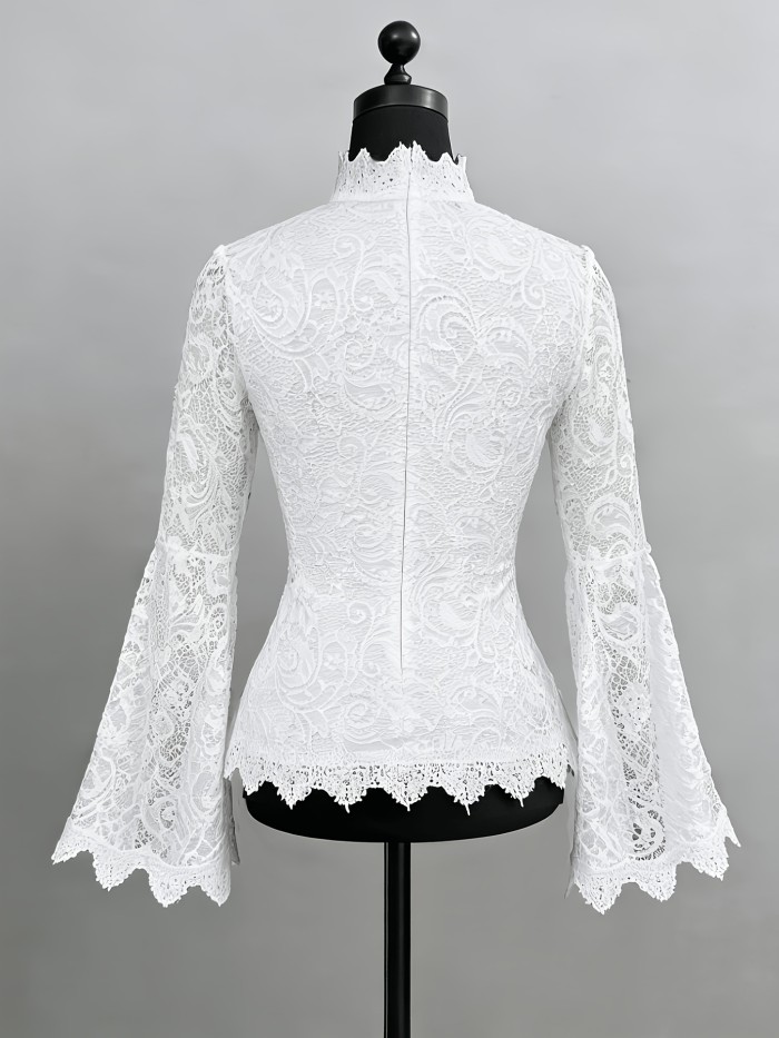 Women's Spring\u002Fsummer Fashion Garment: an Elegant Lace-trimmed, Sheer-bloused Shirt with Ties.