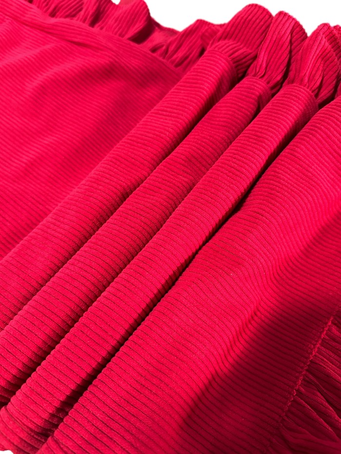 Burgundy Ruffled Wide-Leg Pants, Halloween\u002FChristmas New Arrival, High-Waist Loose Drapey Trousers
