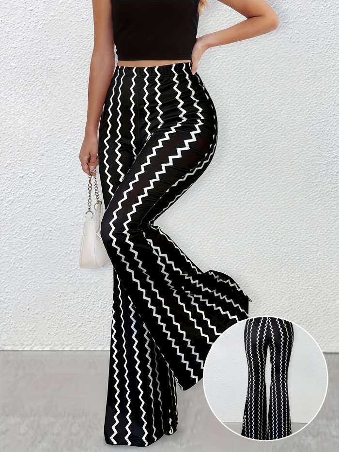 Women's Casual Flared Trousers\u002FColor-Blocked Sawtooth Pattern\u002FLong Length Fabric\u002FAdult Fashion All-Season Pants