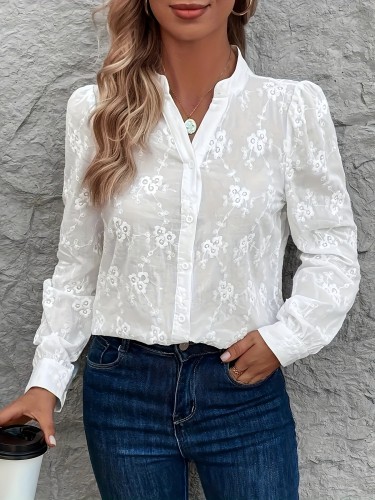 Water-Soluble Fabric Long-Sleeve Shirt, Elegant V-Neck Blouse, Suitable for Spring And Autumn, Women'S Clothing Shirt