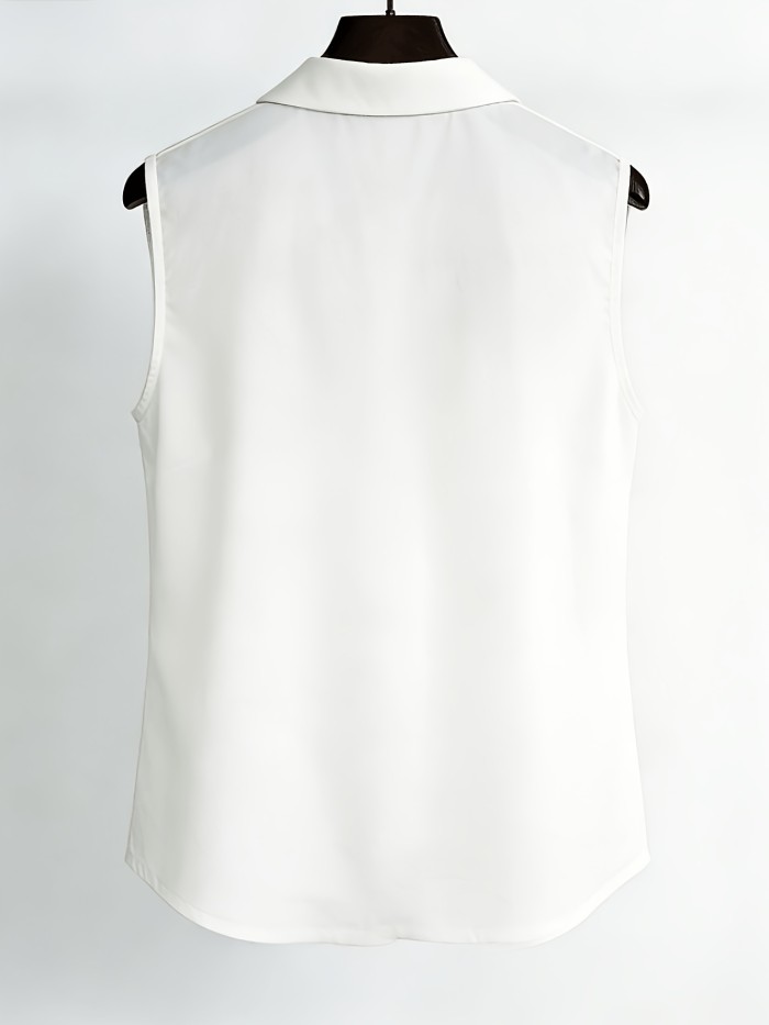 YTD Women'S Summer V-Neck Sleeveless Shirt, French Elegant Easy Light Luxury Commuter Style, V-Neck with Black Ruffled Ruffles Decoration, High-End And Fitted Beautiful Shirt, Suitable for Office, Business Meetings, And Formal Occasions