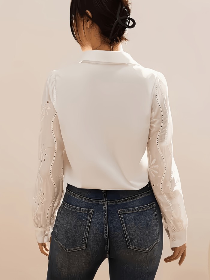 Women'S Shirt, Casual Loose Fit Hollow Out Embroidery Puff Sleeve Open Front Cardigan for Spring Summer And Autumn