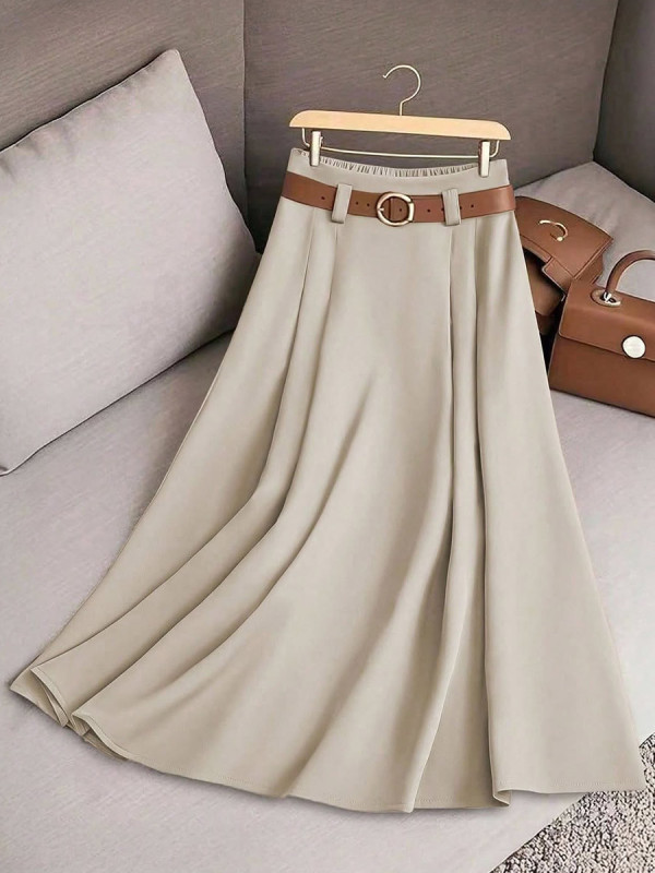 Women's Solid Color High Waist A-Line Casual Skirt
