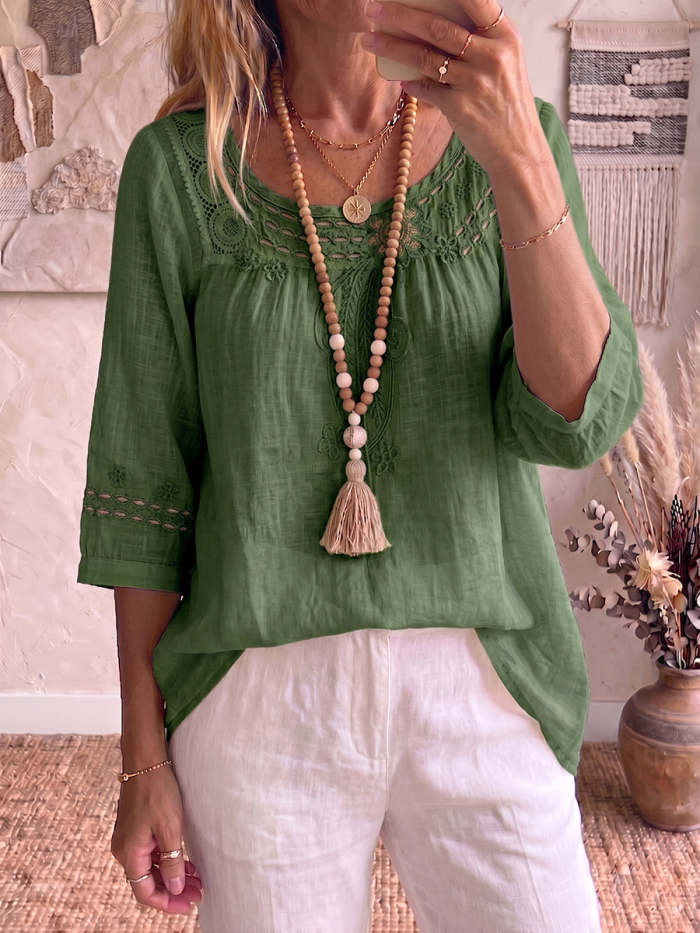 Vintage Embroidered Cotton-linen Blouse