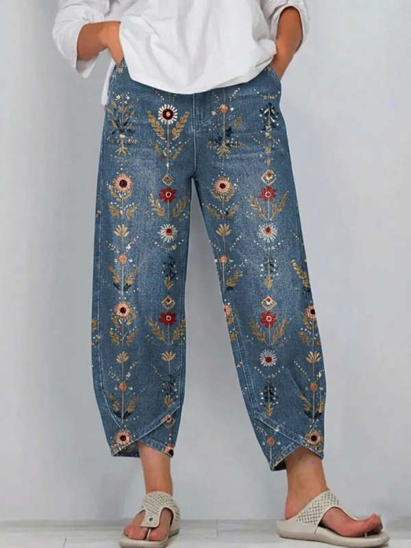 Women's Floral-print Casual Jeans
