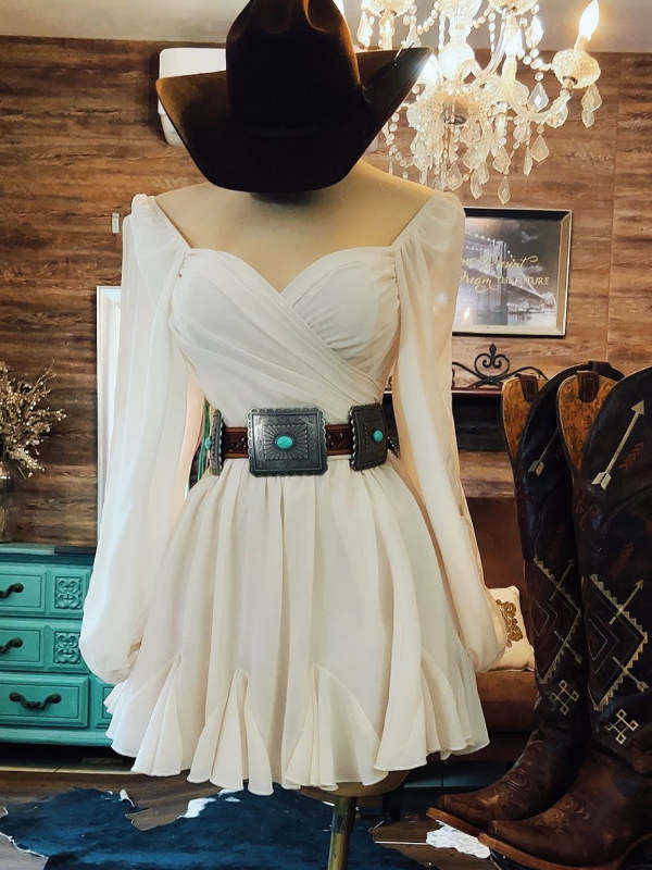 Long Sleeve V Neck Casual Ruffle Dresses