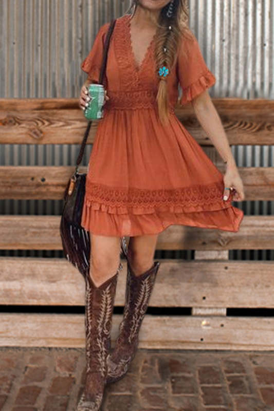 Casual Lace Ruffle Dress