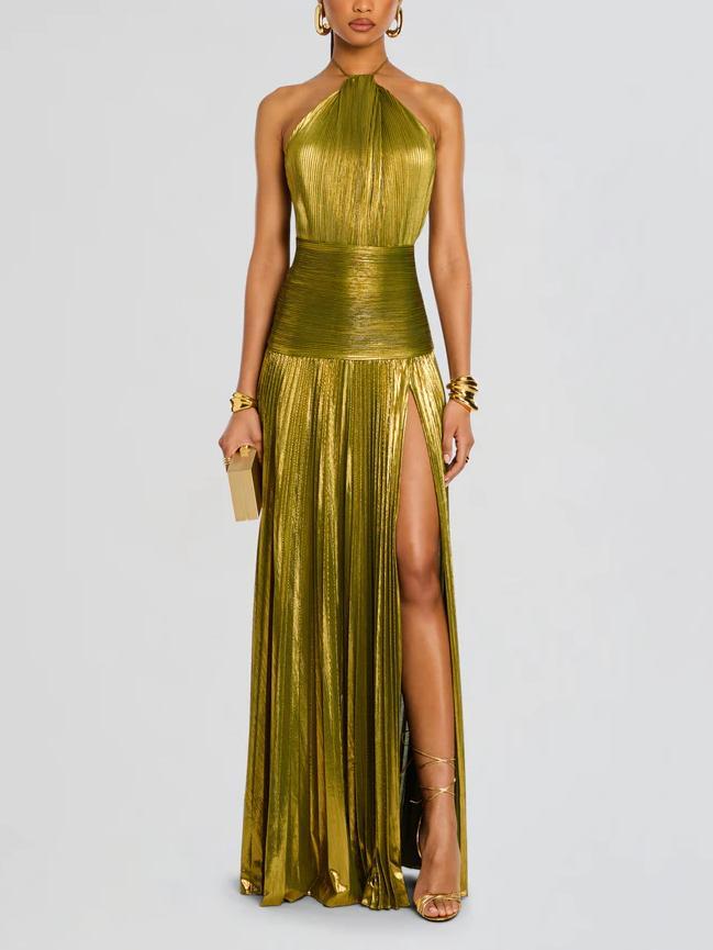 Metallic Peridot Maxi Dress