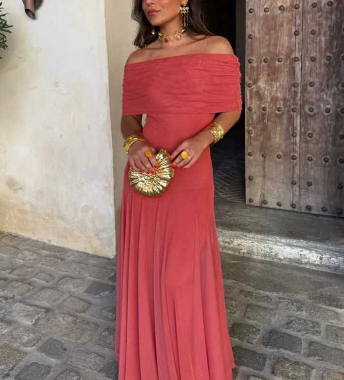One Shoulder Mesh Maxi Dress