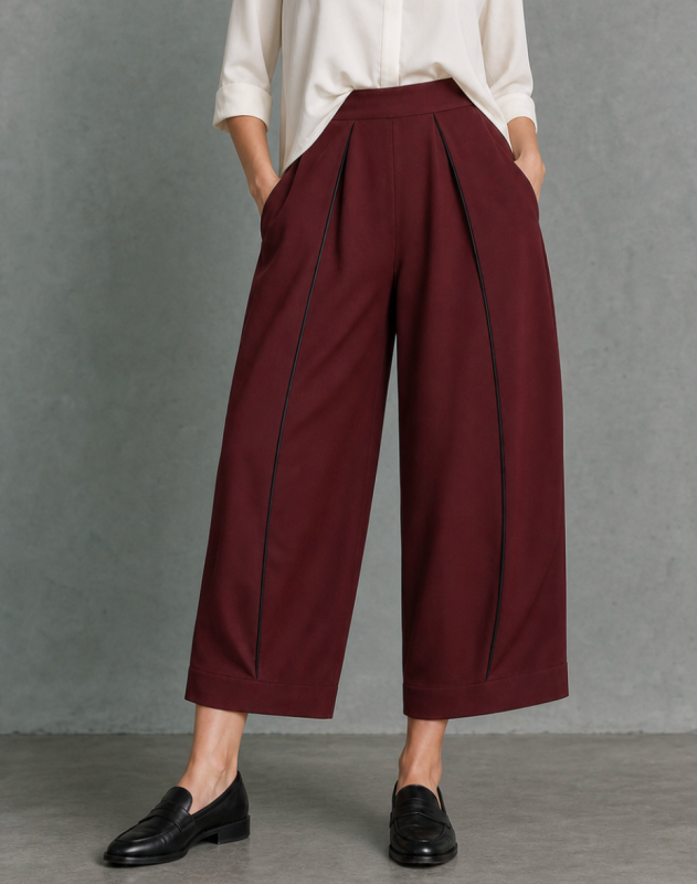 Loose Wide Leg Pleated Pockets Solid Color Cropped Trousers