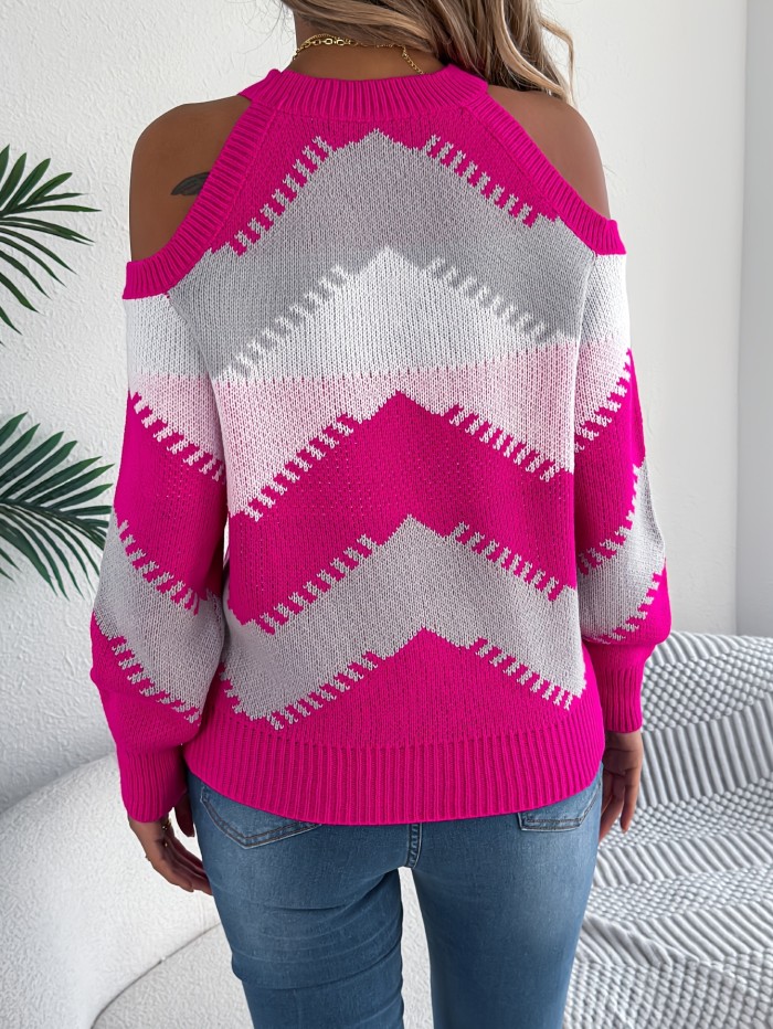 Autumn Vacation Pullover Winter Casual Off-Shoulder Sweater | Women's Striped Pullover Long Sleeve