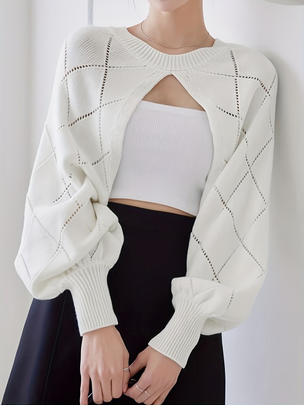 Women's Casual Long Sleeve Round Neck Cropped Pullover Sweater - Ribbed Detailing, Medium Stretch, Spring\u002FAutumn Layering Essential, Solid Color, Cute Sweater, Spring Fashion, Trendy Knitwear, Comfortable Fit