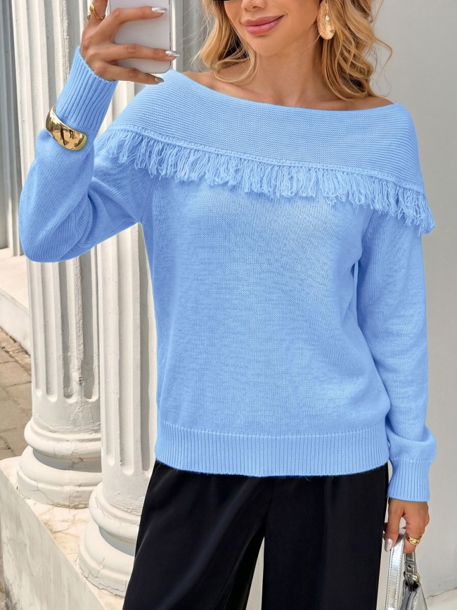 New Autumn Winter Elegant Sweater Fashion Tassel Round Neck Women'S Sweater Soft Skin-Friendly Temperament Long Sleeve Top Elegant Gentle All-Match Temperament Premium Design Top
