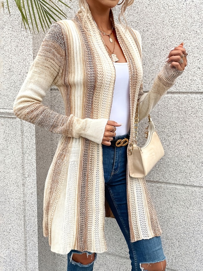 Women'S Fashion Gradient Mid-Length Elegant Tie-Up Design Coat Cardigan, All-Season Wear, Soft And Comfortable Fabric, Casual Versatile Style, with Drawstring Tie
