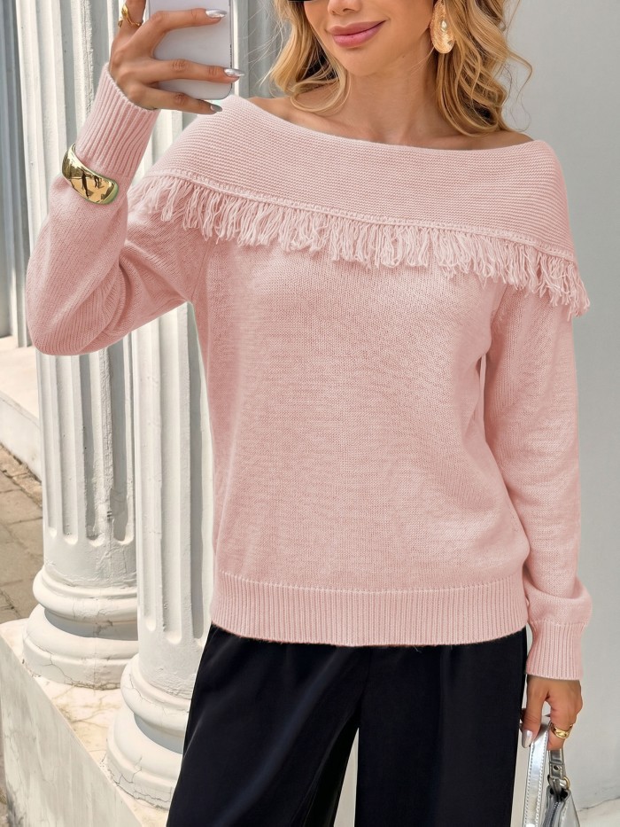 New Autumn Winter Elegant Sweater Fashion Tassel Round Neck Women'S Sweater Soft Skin-Friendly Temperament Long Sleeve Top Elegant Gentle All-Match Temperament Premium Design Top