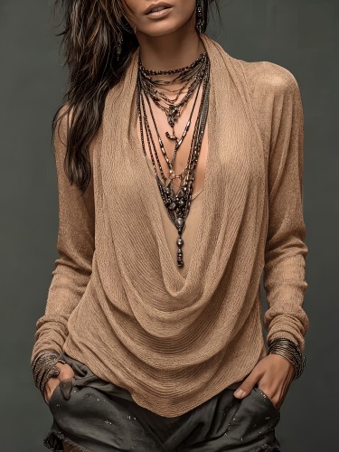 Spring Summer Thin Sheer Textured Sunscreen Cover-Up Women'S Flowy Off-Shoulder Loose Long Sleeve Irregular Hem Layered Dress Breathable Lazy Vacation Versatile Outerwear