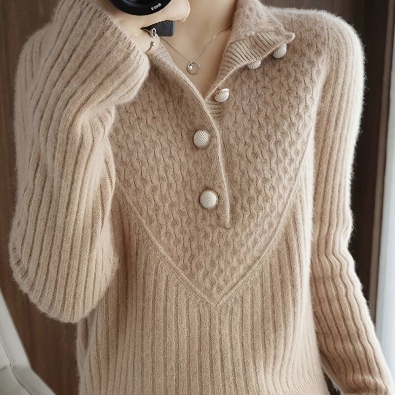 Women's Elegant Casual Pullover Sweater\u002FPolo Collar with Button Detail and Cable Women's Pullover\u002FWomen's Winter Sweater Knitwear Summer Apparel\u002FSummer Clothing for Women\u002FSummer\u002FSummer Items\u002F1pc Casual Elegant Party Wear for Women