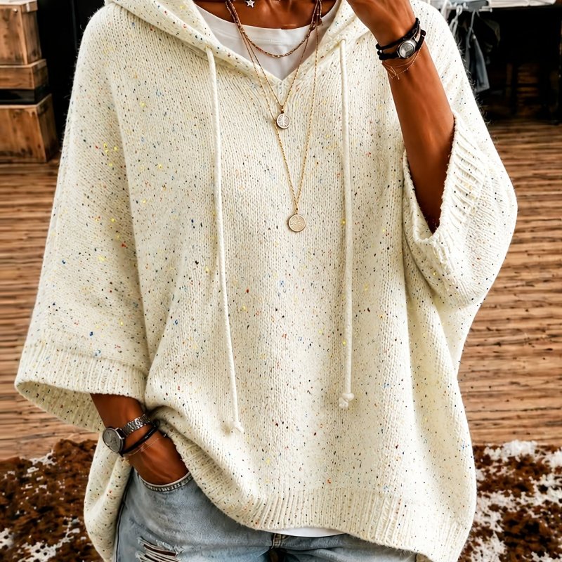 Women's Oversized Printed Hooded Sweater, Autumn and Winter Casual Loose Pullover Sweater2026 Women's Autumn\u002FWinter Colorful Dot Mixed Yarn Hooded Cape Sweater with Drawstring Design, Casual,, Fashionable, Versatile, Suitable for C