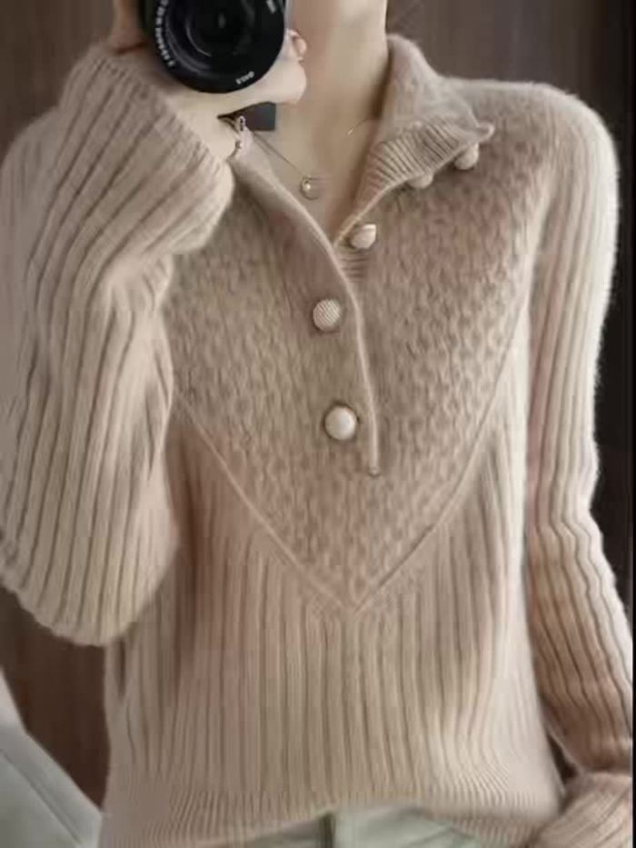 Women's Elegant Casual Pullover Sweater\u002FPolo Collar with Button Detail and Cable Women's Pullover\u002FWomen's Winter Sweater Knitwear Summer Apparel\u002FSummer Clothing for Women\u002FSummer\u002FSummer Items\u002F1pc Casual Elegant Party Wear for Women