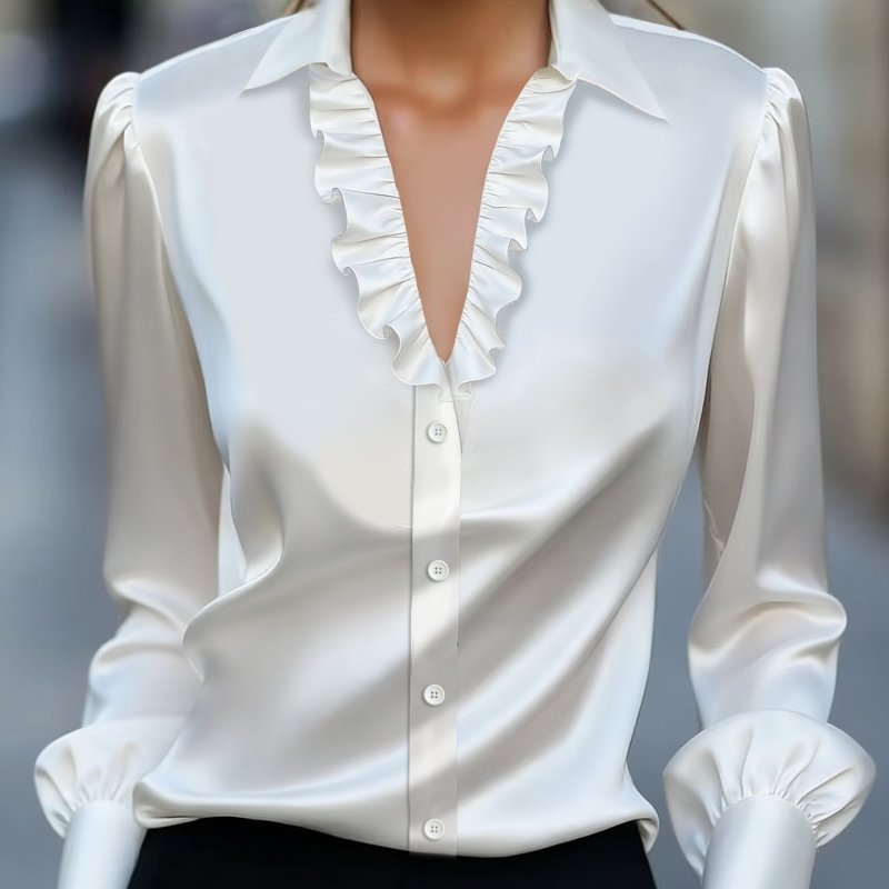 Women's Satin Top New Spring\u002FSummer Fashionable and Elegant Solid Color Lapel Satin Women's Top - Stylish Office Professional Women's Wear - Date Shirt for Women