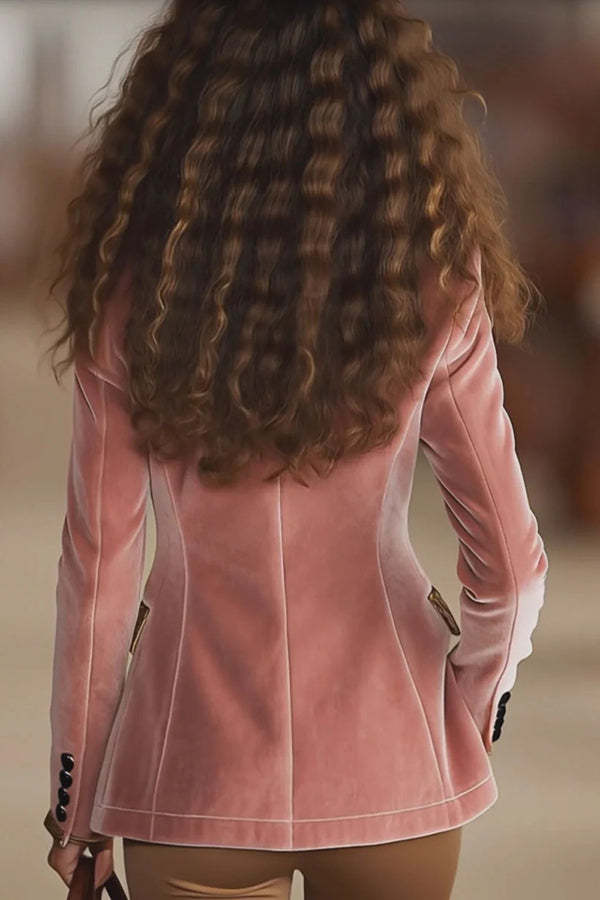 Gold Velvet Leopard Print Patchwork Lapel Long Sleeve Elegant Blazer