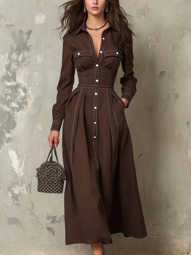Casual Long-sleeved Cotton Button Dress