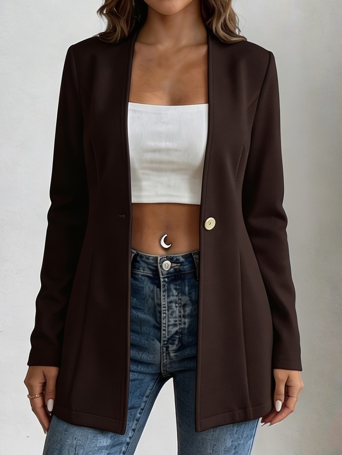 Easy Commuter V-Neck Single-Button Blazer – Versatile Long Sleeve Jacket