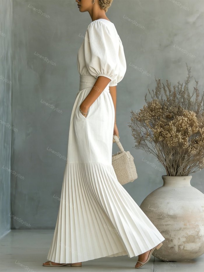 Fashion Crewneck Pleated Dress