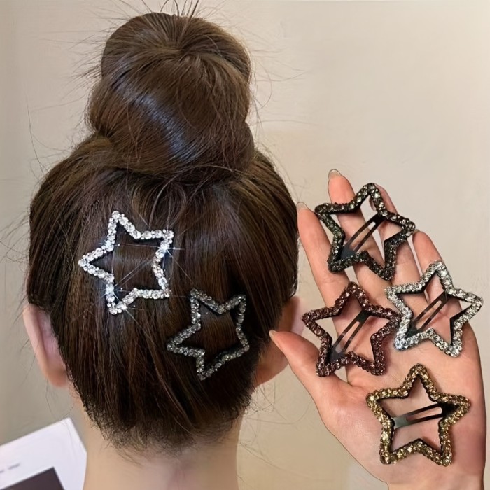 2pcs Rhinestone Five-Pointed Star Hair Clips, Back of Head BB Clips for Women, Bangs and Side Hair Clips, Flyaway Hair Clips, Simple Star Hair Clips, Gift for Eld, Gift for