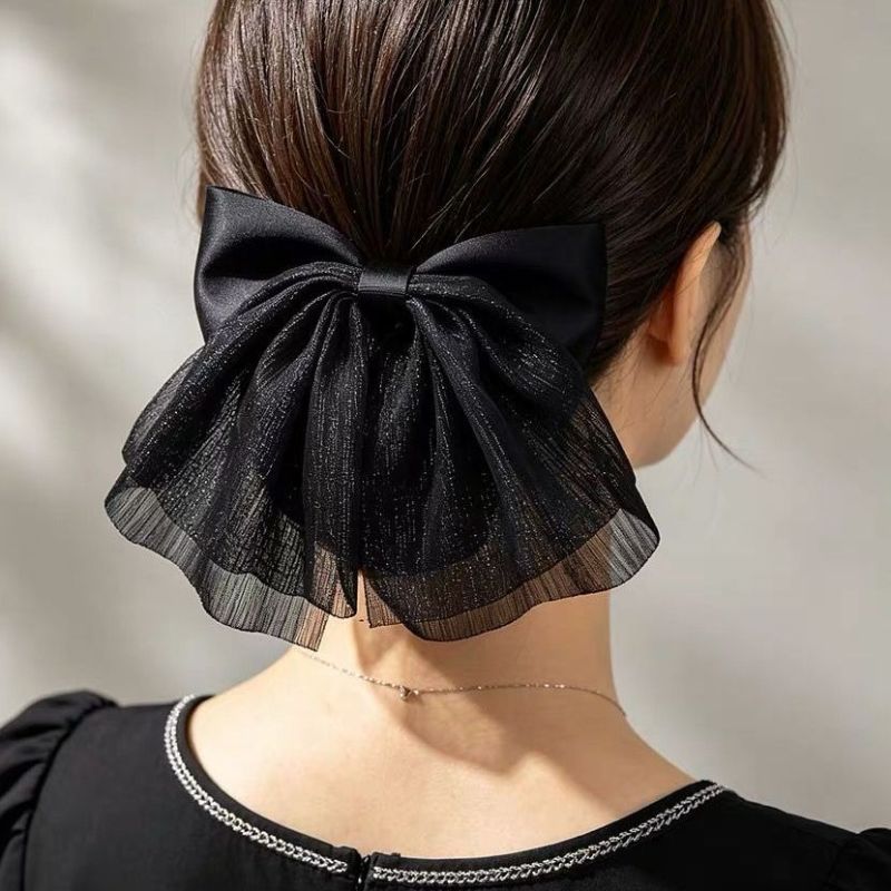 Elegant and Versatile Updo Top Clip, Black Mesh Bow Hair Clip, High-End Feel Back-of-Head Claw Clip