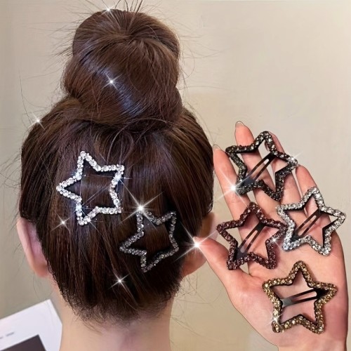 2pcs Rhinestone Five-Pointed Star Hair Clips, Back of Head BB Clips for Women, Bangs and Side Hair Clips, Flyaway Hair Clips, Simple Star Hair Clips, Gift for Eld, Gift for