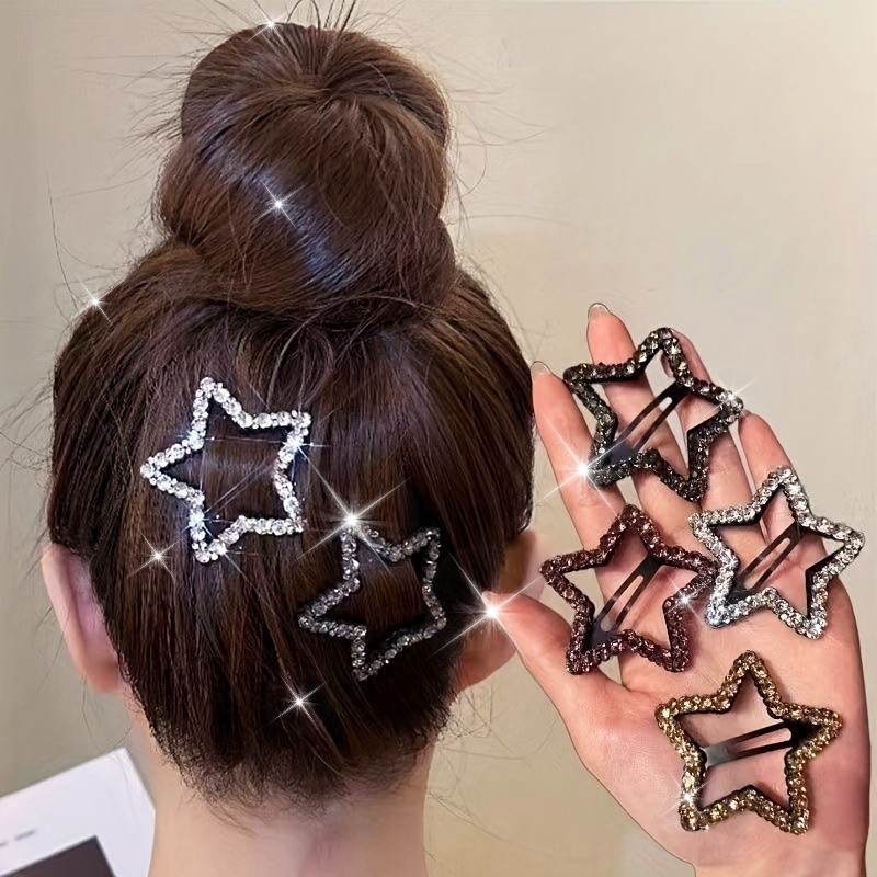2pcs Rhinestone Five-Pointed Star Hair Clips, Back of Head BB Clips for Women, Bangs and Side Hair Clips, Flyaway Hair Clips, Simple Star Hair Clips, Gift for Eld, Gift for