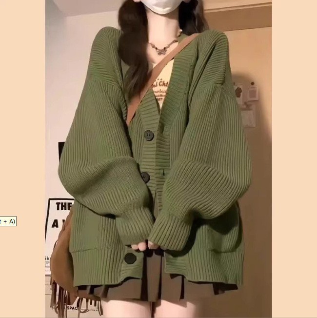 Women V-Neck Loose Knitted Cardigan Sweater Coat