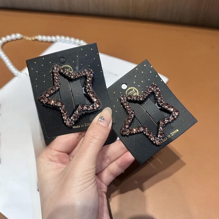 2pcs Rhinestone Five-Pointed Star Hair Clips, Back of Head BB Clips for Women, Bangs and Side Hair Clips, Flyaway Hair Clips, Simple Star Hair Clips, Gift for Eld, Gift for